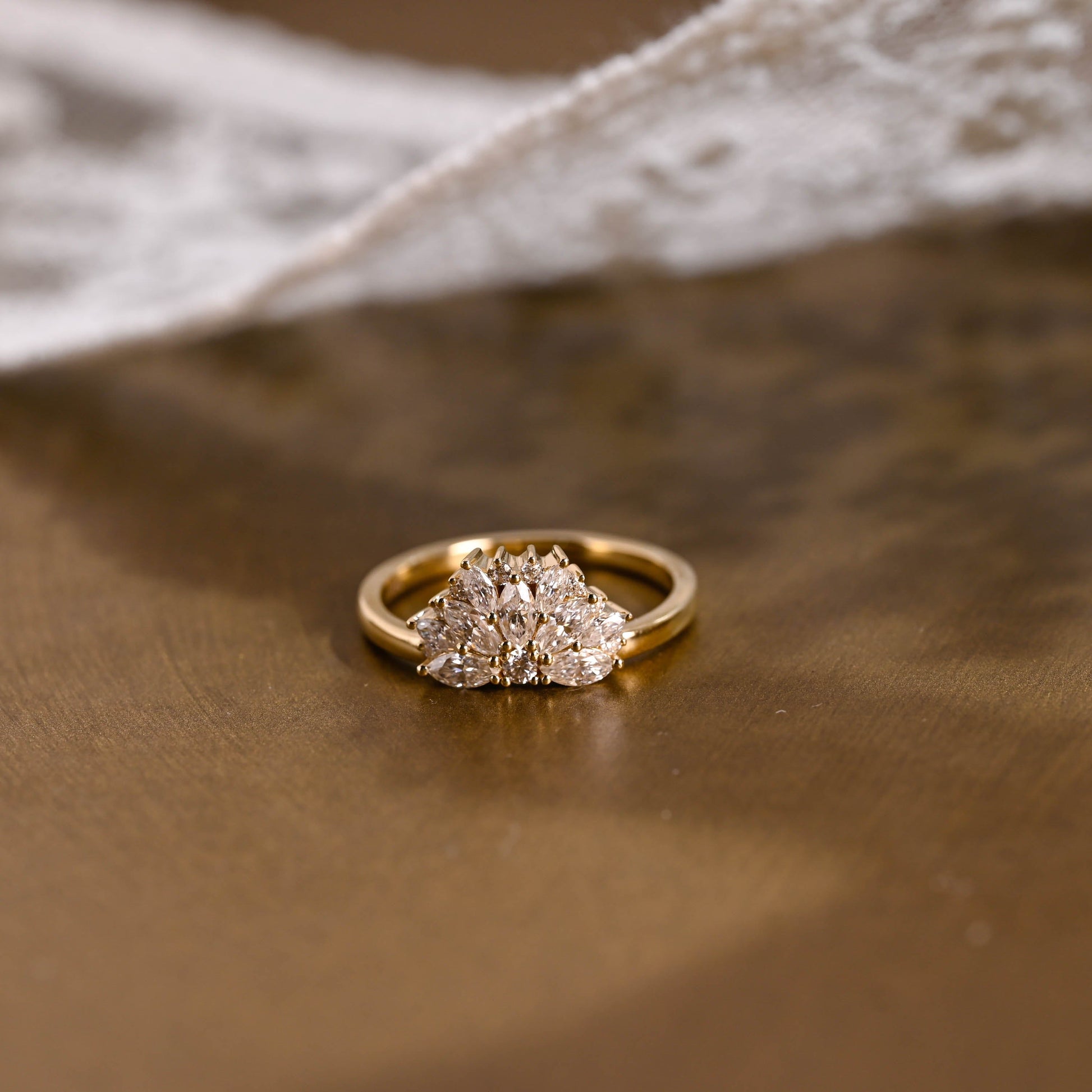 SquareJewelry women's wedding ring Solid Gold Marquise & Round Moissanite Floral Wedding Band